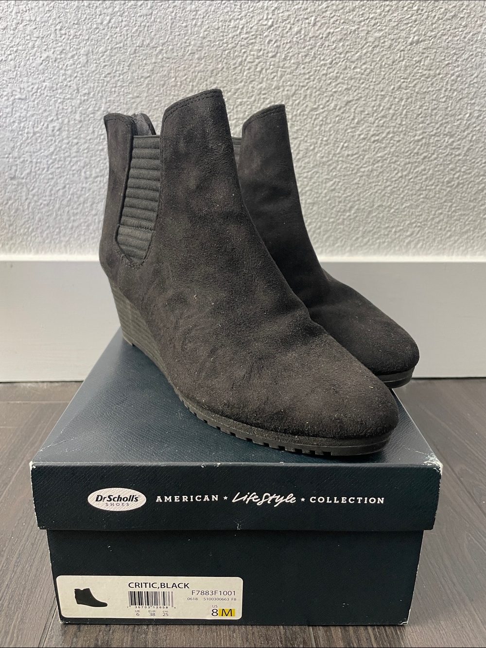 Dr. Scholl's Black Suede Wedge Chelsea Ankle Boots